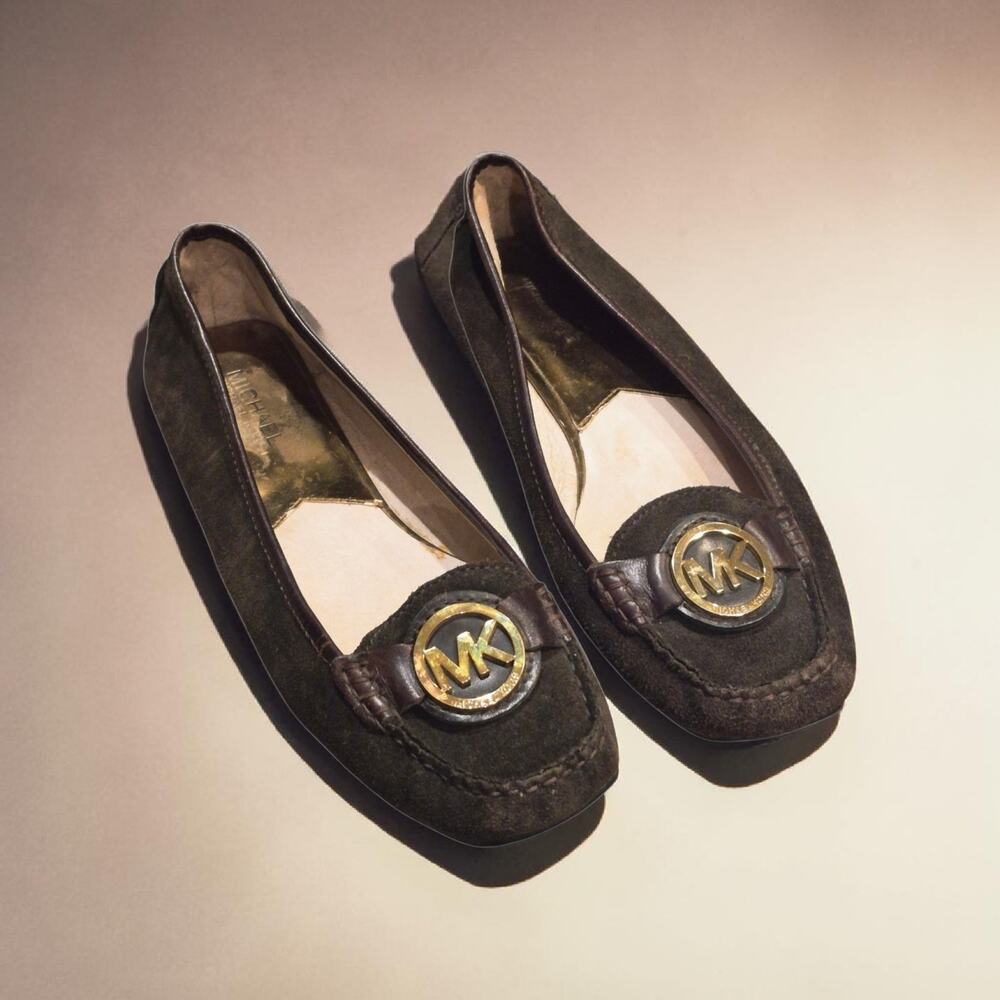 Michael Kors Suede Flats Womens Size 9M Leather Upper Brown Slip On